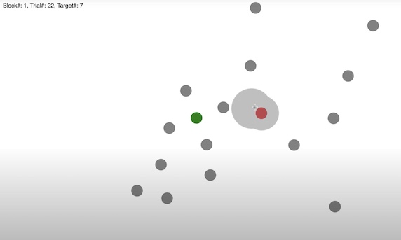 Web interface of the bubble cursor experiment with scattered circular targets