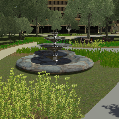 A stone fountain in the virtual UIC campus