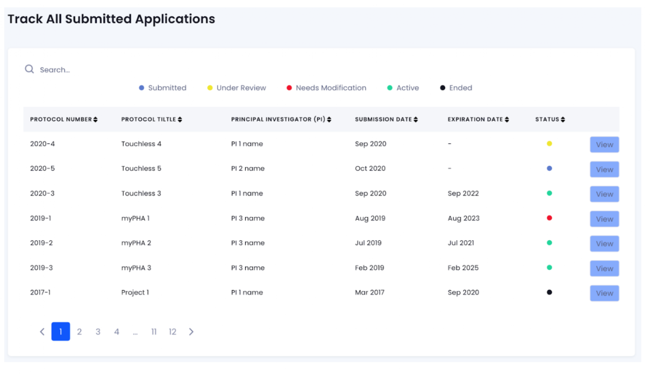 Redesigned OPRS tracking screen with color-coded application statuses