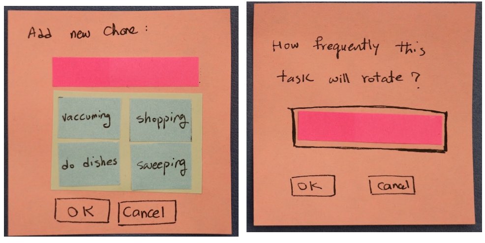 Paper prototype cards for adding a new chore and setting how frequently it rotates
