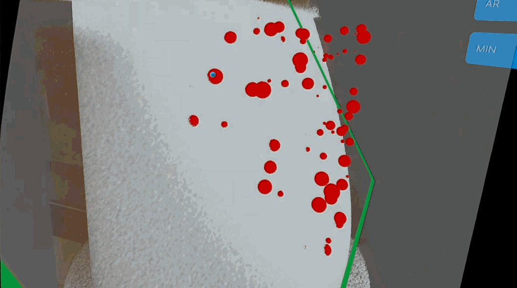 CT-scanned specimen explored in VR with porosity highlighted in red